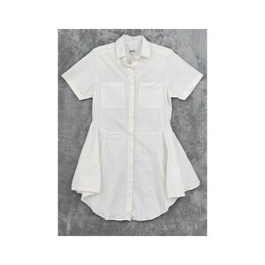 WHIT Dress Womens Small Mini Poplin Mini Shirtdress Button Preppy Classic Cream‎